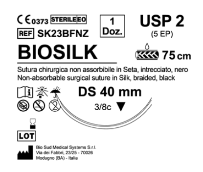 Sutura Biosilk DS 40 USP 2 - EP 5 75 cm Black Box 12 pcs