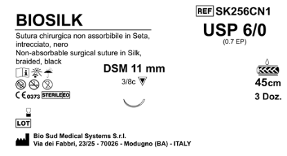 Sutura Biosilk DSM11 USP 6-0 - EP 0.7 45 cm Black Box 36 pcs