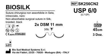 Sutura Biosilk DSM11 USP 6-0 - EP 0.7 45 cm Black Double Armed  Box 36 pcs