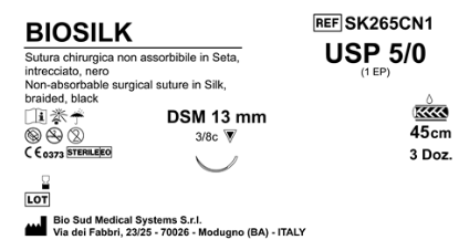 Sutura Biosilk DSM13 USP 5-0 - EP 1 45 cm Black Box 36 pcs
