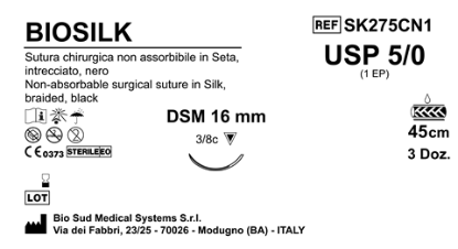 Sutura Biosilk DSM16 USP 5-0 - EP 1 45 cm Black Box 36 pcs