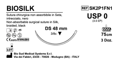 Sutura Biosilk DS48 USP 0 - EP 3.5 75 cm Black Box 36 pcs