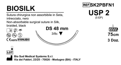 Sutura Biosilk DS 48 USP 2 - EP 5 75 cm Black Box 36 pcs