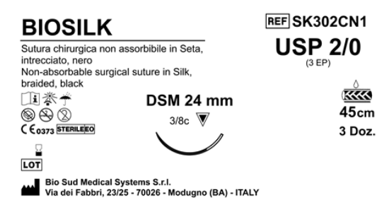 Sutura Biosilk DSM24 USP 2-0 - EP 3 45 cm Black Box 36 pcs