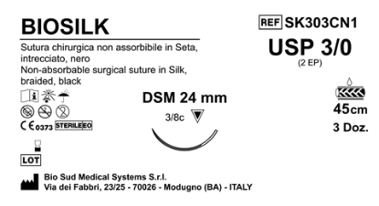 Sutura Biosilk DSM24 USP 3-0 - EP 2 45 cm Black Box 36 pcs
