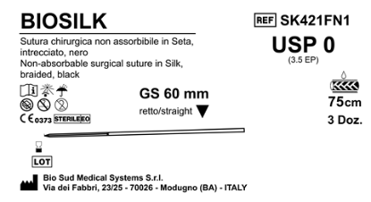 Sutura Biosilk GS60 USP 0 - EP 3.5 75 cm Black Box 36 pcs