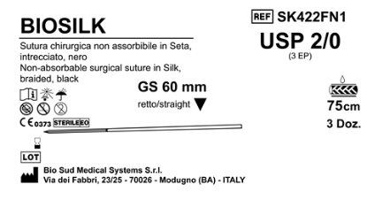 Sutura Biosilk GS60 USP 2-0 - EP 3 75 cm Black Box 36 pcs