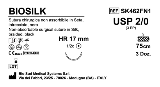 Sutura Biosilk HR17 USP 2-0 - EP 3 75 cm Black Box 36 pcs