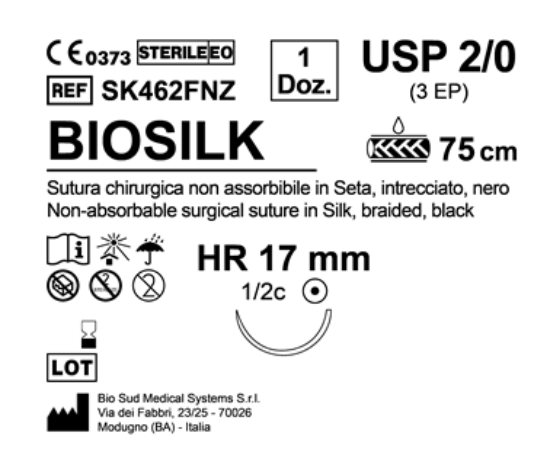 Sutura Biosilk HR 17 USP 2-0 - EP 3 75 cm Black Box 12 pcs