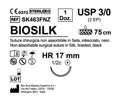 Sutura Biosilk HR 17 USP 3-0 - EP 2 75 cm Black Box 12 pcs