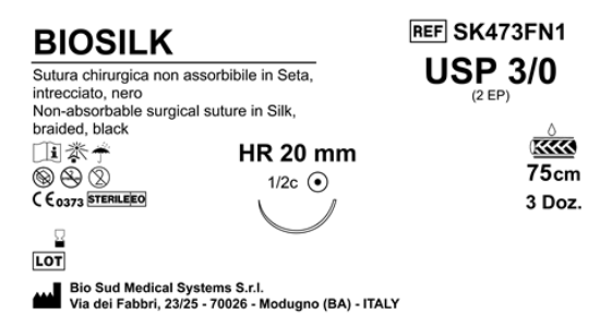 Sutura Biosilk HR20 USP 3-0 - EP 2 75 cm Black Box 36 pcs