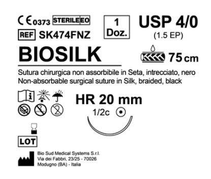 Sutura Biosilk HR 20 USP 4-0  - EP 1.5 75 cm Black Box 12 pcs