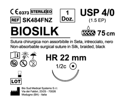 Sutura Biosilk HR 22 USP 4-0  - EP 1.5 75 cm Black Box 12 pcs
