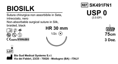 Sutura Biosilk HR30 USP 0 - EP 3.5 75 cm Black Box 36 pcs