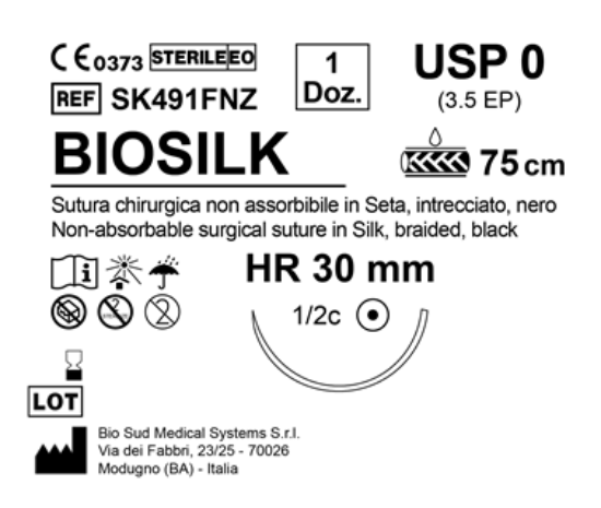 Sutura Biosilk HR 30 USP 0 - EP 3.5 75 cm Black Box 12 pcs