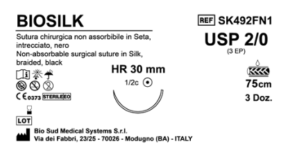 Sutura Biosilk HR30 USP 2-0 - EP 3 75 cm Black Box 36 pcs
