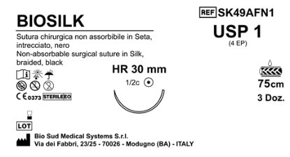 Sutura Biosilk HR30 USP 1 - EP 4 75 cm Black Box 36 pcs