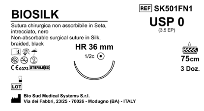Sutura Biosilk HR36 USP 0 - EP 3.5 75 cm Black Box 36 pcs