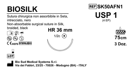 Sutura Biosilk HR36 USP 1 - EP 4 75 cm Black Box 36 pcs