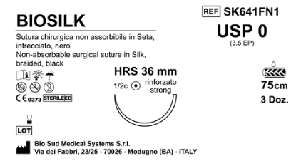 Sutura Biosilk HRS36 USP 0 - EP 3.5 75 cm Black Box 36 pcs