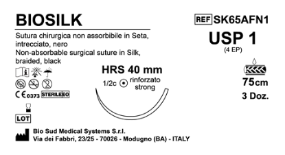 Sutura Biosilk HRS 40 USP 1 - EP 4 75 cm Black Box 36 pcs