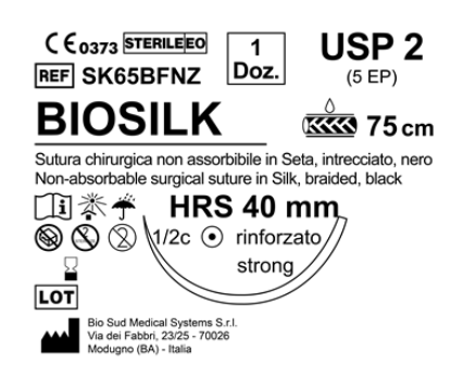 Sutura Biosilk HRS 40 USP 2 - EP 5 75 cm Black Box 12 pcs