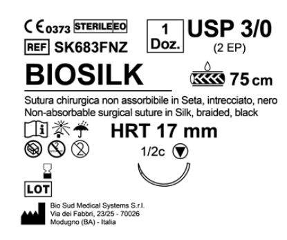 Sutura Biosilk HRT 17 USP 3-0 - EP 2 75 cm Black Box 12 pcs