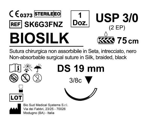 Sutura Biosilk DS 19 USP 3-0 - EP 2 75 cm Black Box 12 pcs