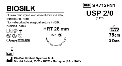 Sutura Biosilk HRT26 USP 2-0 - EP 3 75 cm Black Box 36 pcs