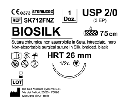 Sutura Biosilk HRT 26 USP 2-0 - EP 3 75 cm Black Box 12 pcs