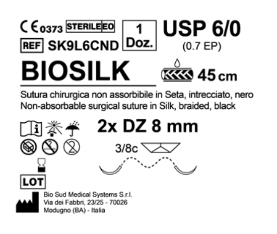 Sutura Biosilk DZ 8 USP 6-0 - EP 0.7 45 cm Black Double Armed  N.12 Bs. per Box
