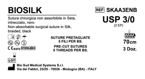 Sutura Biosilk Precutted USP 3-0 - EP 2 70 cm Black Bs. 36 x 5 Threads