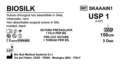 Sutura Biosilk Precutted USP 1 - EP 4 150 cm Black Box 36 pcs