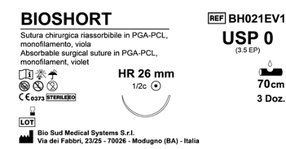 Sutura Bioshort HR26 USP 0 - EP 3.5 70 cm Violet Box 36 pcs