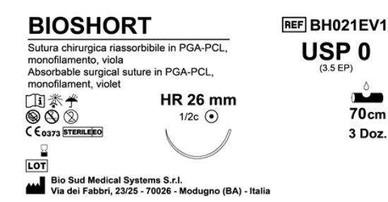 Sutura Bioshort HR26 USP 0 - EP 3.5 70 cm Violet Box 36 pcs