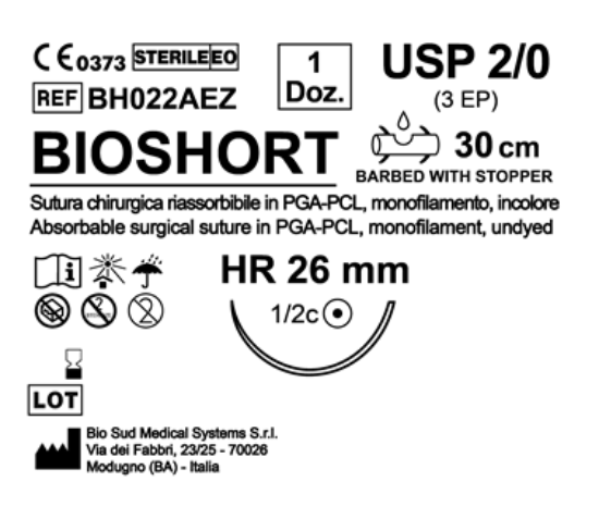Sutura Bioshort HR 26 USP 2-0 - EP 3 30 cm Undyed Barbed Box 12 pcs