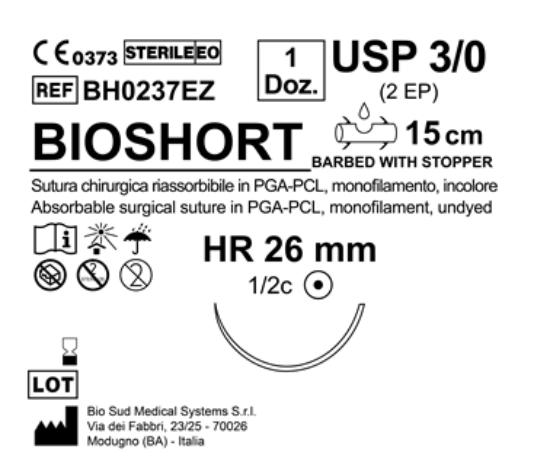 Sutura Bioshort HR 26 USP 3-0 - EP 2 15 cm Undyed Barbed Box 12 pcs