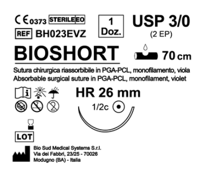 Sutura Bioshort HR 26 USP 3-0 - EP 2 70 cm Violet Box 12 pcs