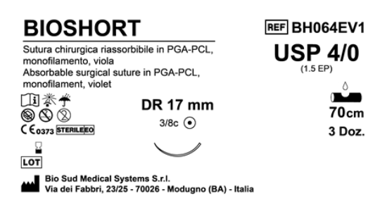 Sutura Bioshort DR17 USP 4-0  - EP 1.5 70 cm Violet Box 36 pcs