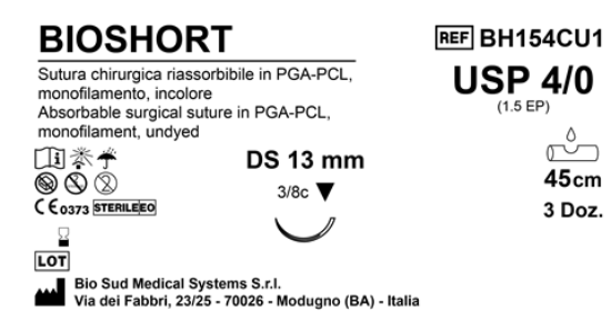 Sutura Bioshort DS13 USP 4-0  - EP 1.5 45 cm Undyed Box 36 pcs