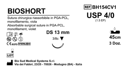 Sutura Bioshort DS 13 USP 4-0  - EP 1.5 45 cm Violet Box 36 pcs