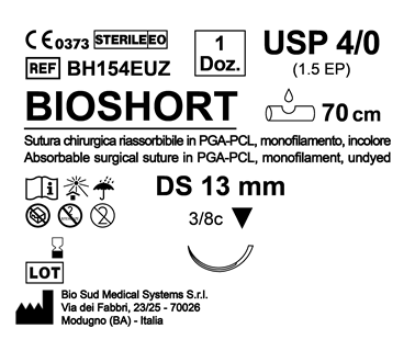 Sutura Bioshort DS 13 USP 4-0  - EP 1.5 70 cm Undyed Box 12 pcs
