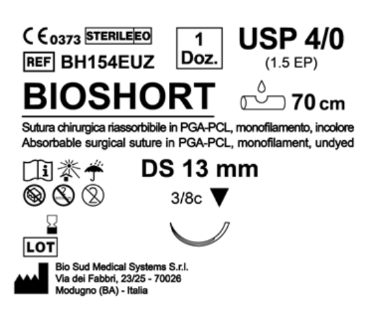 Sutura Bioshort DS 13 USP 4-0  - EP 1.5 70 cm Undyed Box 12 pcs