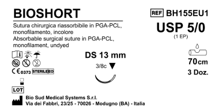 Sutura Bioshort DS13 USP 5-0 - EP 1 70 cm Undyed Box 36 pcs