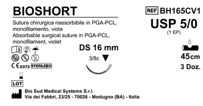 Sutura Bioshort DS 16 USP 5-0 - EP 1 45 cm Violet Box 36 pcs