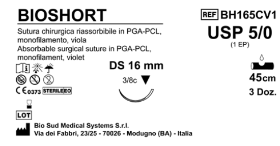 Sutura Bioshort DS 16 USP 5-0 - EP 1 45 cm Violet Box 36 pcs
