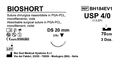 Sutura Bioshort DS20 USP 4-0  - EP 1.5 70 cm Violet Box 36 pcs