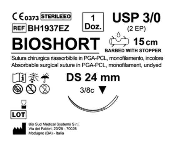 Sutura Bioshort DS 24 USP 3-0 - EP 2 15 cm Undyed Barbed Box 12 pcs