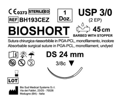 Sutura Bioshort DS 24 USP 3-0 - EP 2 45 cm Undyed Barbed Box 12 pcs