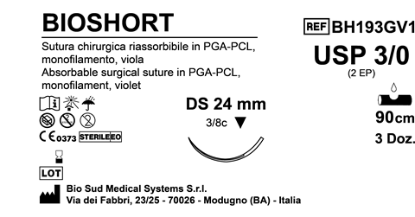 Sutura Bioshort DS 24 USP 3-0 - EP 2 90 cm Violet Box 36 pcs